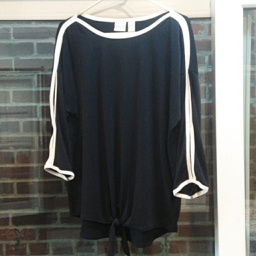 Chico's black and white tie front relaxed tunic